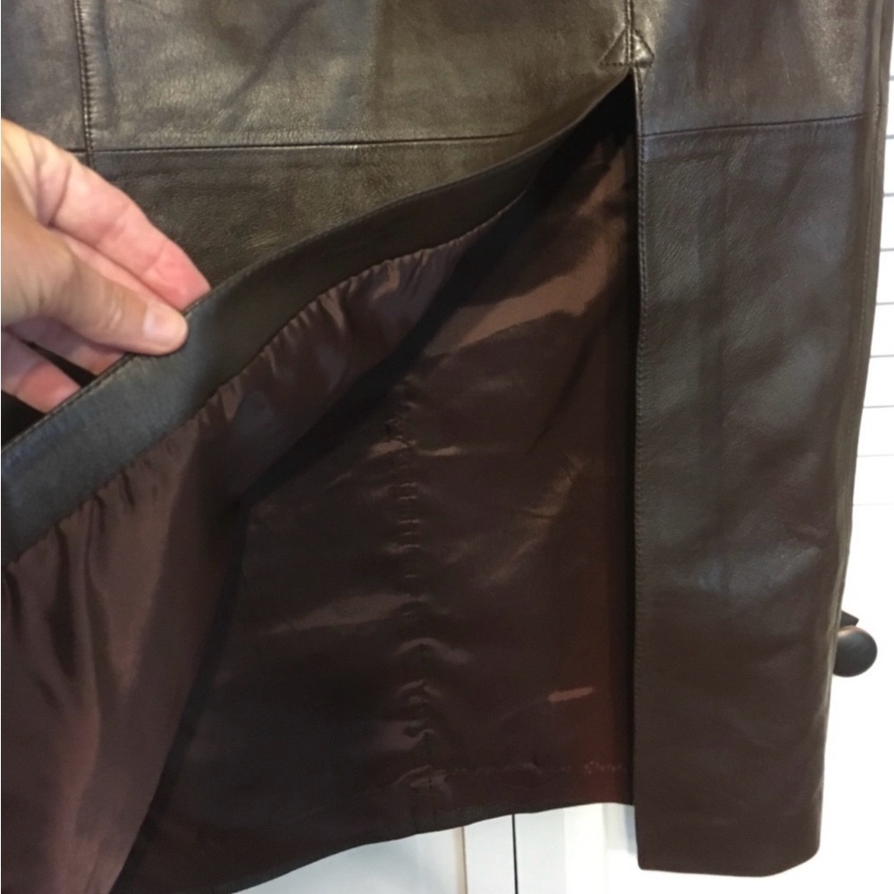 Women's 100% Leather Midi Skirt in Dark Brown - Picture 11 of 12